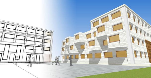 cidade quadrado moderno abstrato arquitetura 3d ilustração - Foto, Imagem