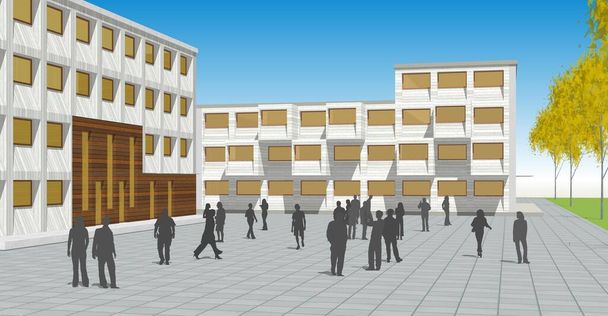Stadtplatz moderne abstrakte Architektur 3D-Illustration - Foto, Bild