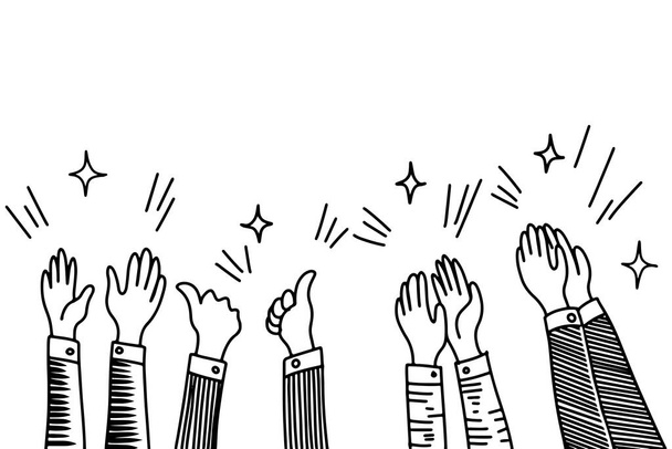 Handgezeichneter Sketch-Stil des Applauses, Daumenhoch-Geste. Menschliche Hände klatschen Beifall. im Doodle-Stil, Vektor-Illustration. - Vektor, Bild