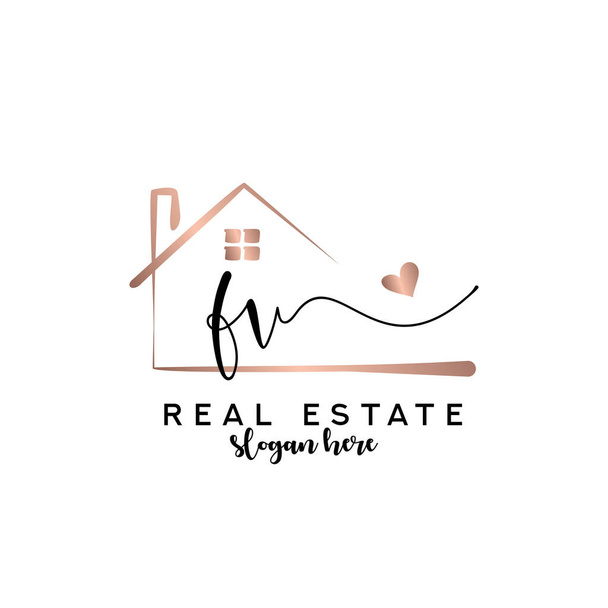 Escritura FV inicial con concepto de logotipo de bienes raíces, logotipo de bienes raíces, marca inmobiliaria - Vector, Imagen