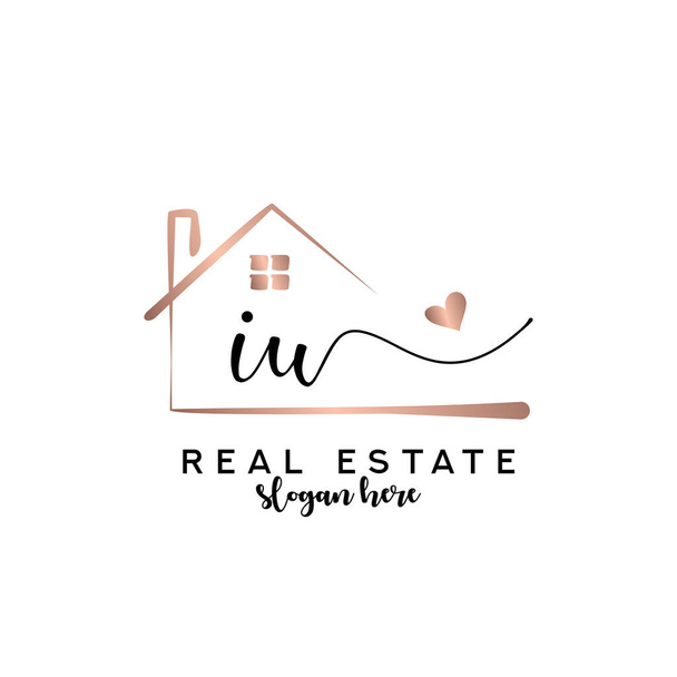 Первоначальный IU почерк с концепцией логотипа недвижимости, логотип недвижимости, брендинг недвижимости - Вектор,изображение