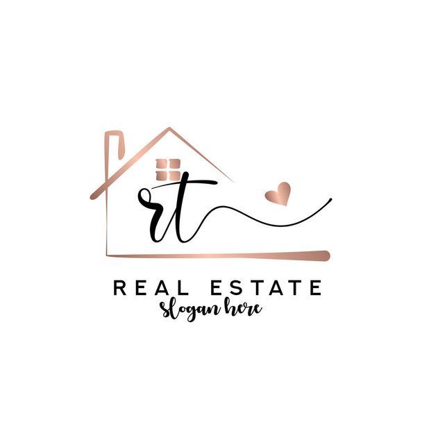 Ecriture RT initiale avec logo immobilier concept, logo immobilier, image de marque immobilière - Vecteur, image