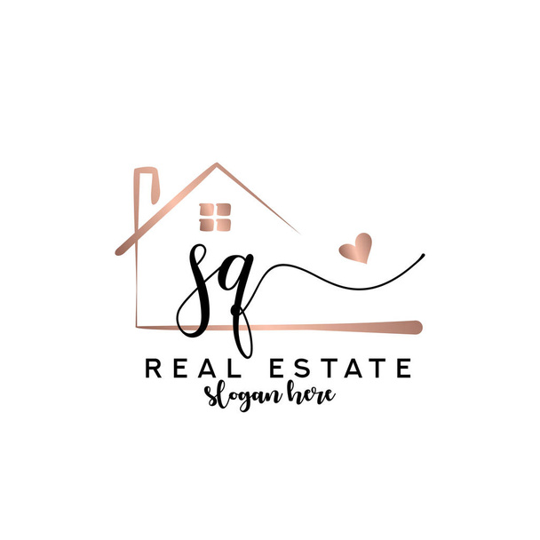 SQ inicial caligrafia com conceito de logotipo imobiliário, logotipo imobiliário, marca imobiliária - Vetor, Imagem
