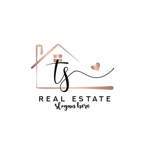 Первоначальный почерк TS с концепцией логотипа недвижимости, логотипом недвижимости, брендингом недвижимости - Вектор,изображение