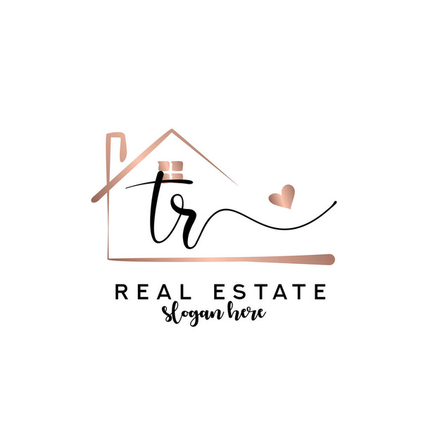 Ecriture TR initiale avec logo immobilier concept, logo immobilier, marque immobilière - Vecteur, image