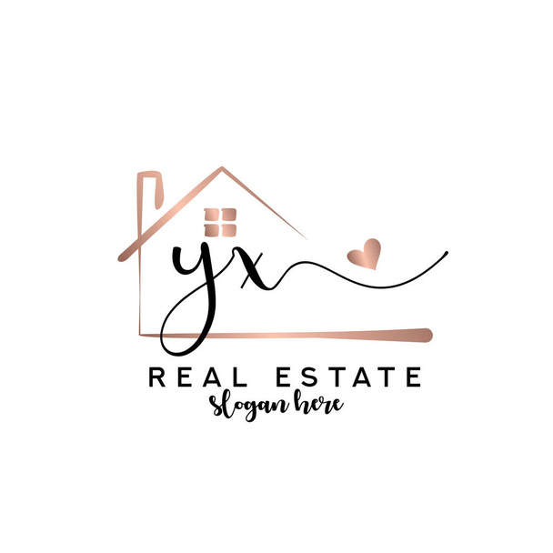 caligrafia YX inicial com conceito de logotipo imobiliário, logotipo imobiliário, marca imobiliária - Vetor, Imagem