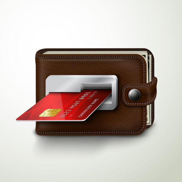 Ruskea nahka lompakko pankkiautomaatti
 - Vektori, kuva