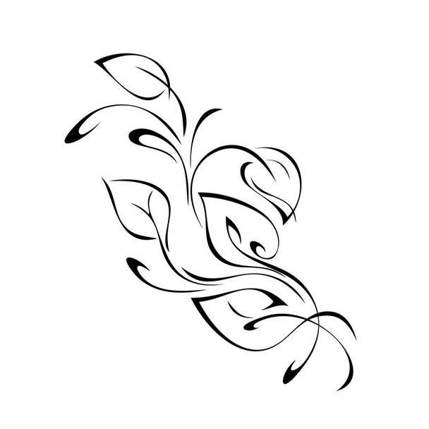 stylized twig with leaves and curls in black lines on a white background - Vector, Imagen