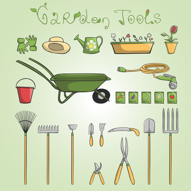 Symbole für Gartengeräte gesetzt - Vektor, Bild