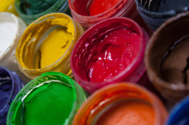 A set of paints photographed close-up. - Photo, image