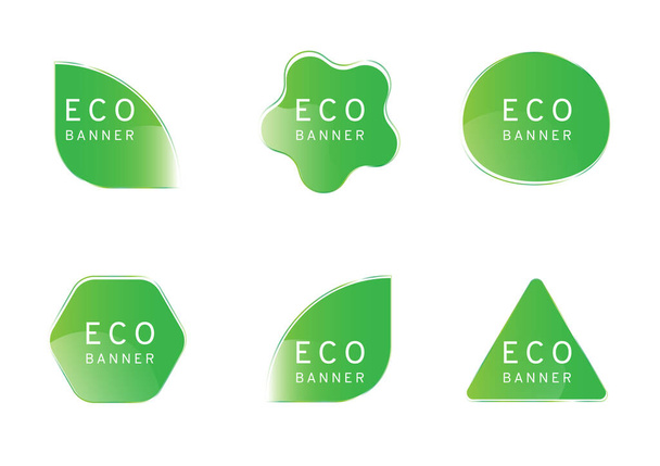 green eco banner vector design, free form shape tag isolated on white background - Vektori, kuva