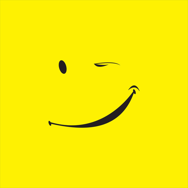 スマイルアイコンテンプレートデザイン。黄色の背景に笑みを浮かべて感情ベクトルのロゴ。フェイスラインアートスタイル - ベクター画像