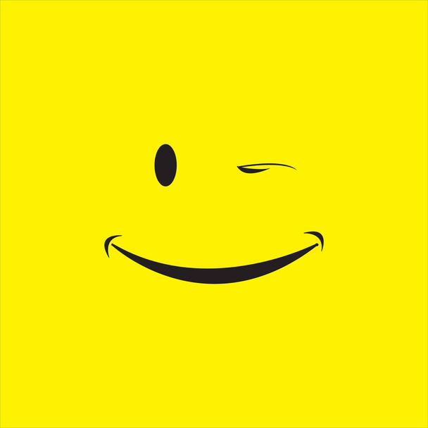 Design de modelo de ícone de sorriso. Logotipo de vetor emoticon sorridente no fundo amarelo. Linha de rosto estilo de arte - Vetor, Imagem