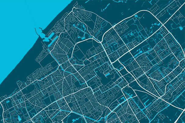 Λεπτομερής χάρτης της διοικητικής περιοχής της Χάγης. Royalty δωρεάν διανυσματική απεικόνιση. Πανόραμα του Cityscape. Διακοσμητικός γραφικός τουριστικός χάρτης περιοχής της Χάγης. - Διάνυσμα, εικόνα