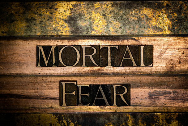 Mortal Fear texte sur fond grunge texturé argent et cuivre vintage - Photo, image