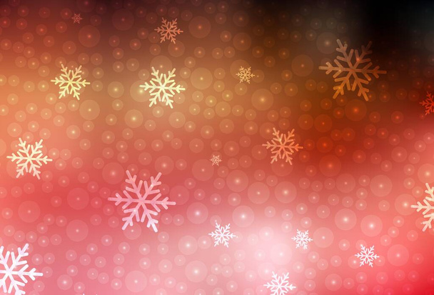 Rojo claro, textura vectorial amarilla en estilo cumpleaños. Ilustración con copos de nieve de colores y bolas de Navidad. Patrón para folletos, folletos de educación. - Vector, imagen