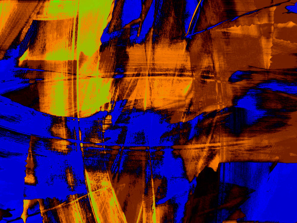 Abstrakter Hintergrund aus gelben, blauen und braunen Farben mit spektakulärem Rhythmus und dunklen Akzenten. Surreales Bild in modernem Stil. Für Ihre Tapeten, Kunstprojekte und Werke. - Foto, Bild
