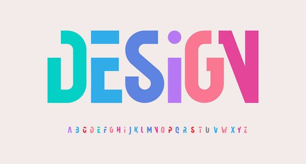 Creatief alfabet, regenboogkleuren, modern geometrisch lettertype. Heldere kleurrijke type voor futuristische of kid logo, kop, belettering en typografie. Trendy stijl letters, vector typografisch ontwerp - Vector, afbeelding