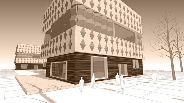 Stadtplatz moderne abstrakte Architektur 3D-Illustration - Foto, Bild