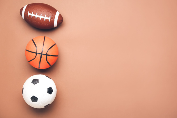 Sports balls on color background - Photo, Image