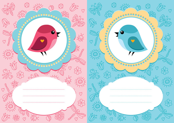 Baby cards with bird - Διάνυσμα, εικόνα