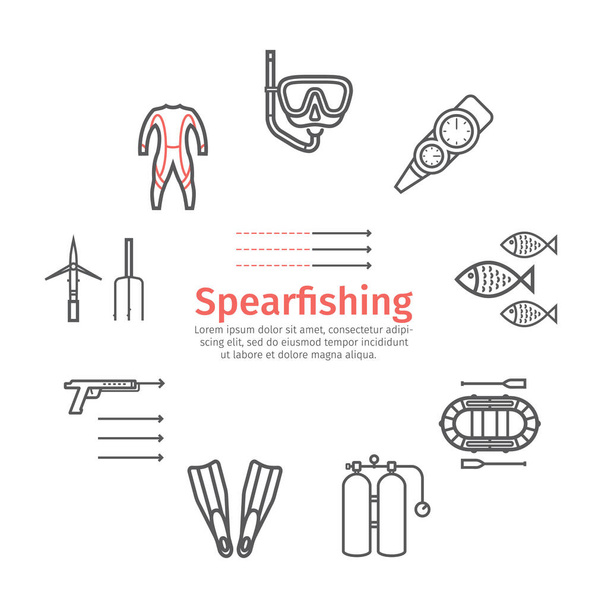 Spearfishing banner. Diving colored icons Vector illustration - Vector, Image