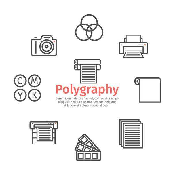 Impression polygraphie ligne icônes ensemble. Eléments d'impression. Infographie vectorielle. - Vecteur, image