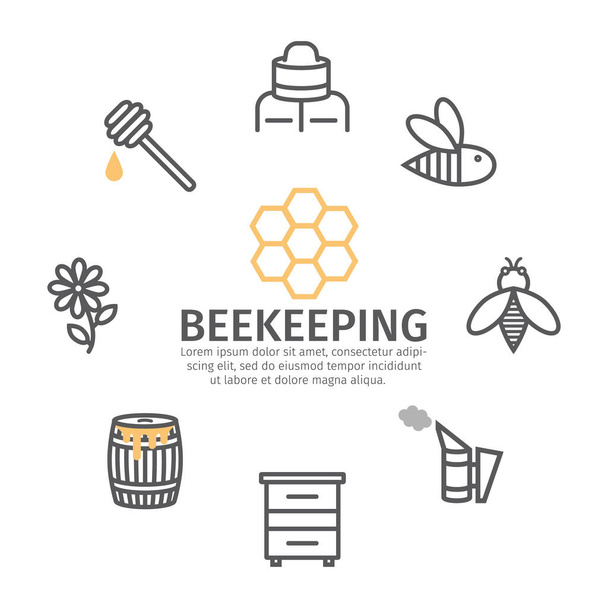 Σύνολο εικονιδίων γραμμής μελισσοκομίας. Μέλι εικονίδια, λεπτή γραμμή στυλ - Διάνυσμα, εικόνα