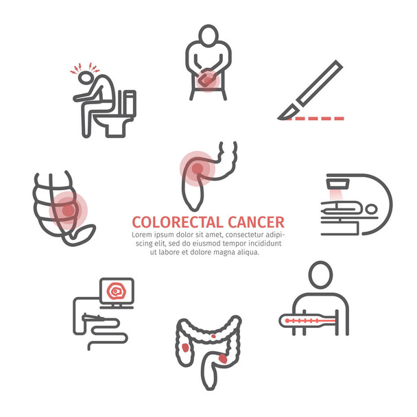 Colorectal Cancer Symptoms. Diagnostics. Line icons set. Vector signs for web graphics - Vector, Image