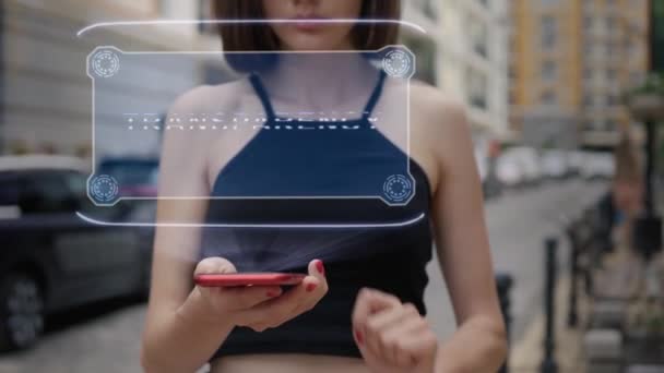 Adulto joven interactúa holograma Transparencia - Metraje, vídeo