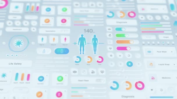 医療アプリケーションの創造的なデザイン。新体形主義。ハイテク・パネルだ。医療と健康の概念。UI 、 UX 、 GUIモバイル画面現代的なインフォグラフィック。ループアニメーション. - 映像、動画