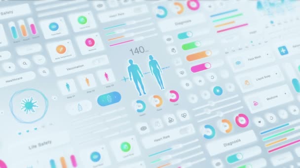 Creative design of medical application. Neumorphism. Hi tech panel. Medical and health concept. UI, UX, GUI mobile screens modern infographic. Loop animation. - Footage, Video