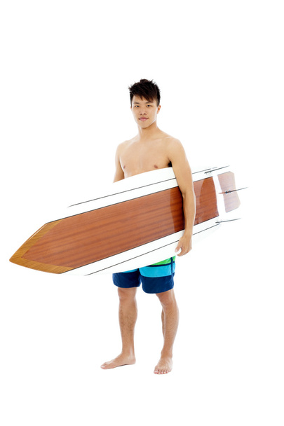 surfista segurando uma prancha
  - Foto, Imagem