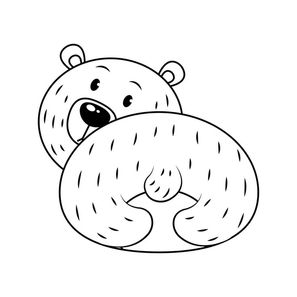Bear butt vector illustration cartoon isolated on white background. Cute fat bear coloring page.  - Vector, imagen