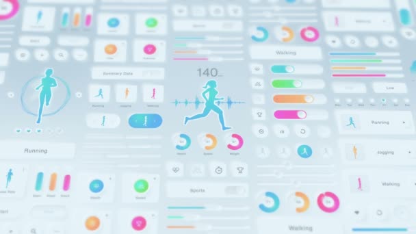 Creative design of fitness application. Neumorphism. Hi tech panel. Running and sports concept. UI, UX, GUI mobile screens modern infographic. Loop animation. - Footage, Video
