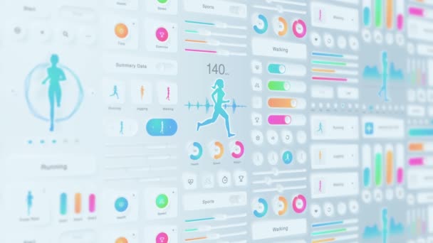 Creative design of fitness application. Neumorphism. Hi tech panel. Running and sports concept. UI, UX, GUI mobile screens modern infographic. Loop animation. - Footage, Video