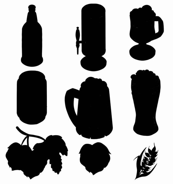Bottle, glass, mug of beer. Vector icon. Silhouette. stencil. Flask template. Flask silhouette. Jar icon. Glass containers. Logo template. Form for 3d modeling. Vector illustration - Vector, Image