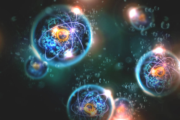 原子粒子背景科学のクローズアップ3Dイラスト - 写真・画像