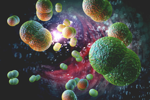 Mikroskop zbliżenie bakterii zapalenia opon mózgowych, znany również jako meningococcus 3D Illustration - Zdjęcie, obraz