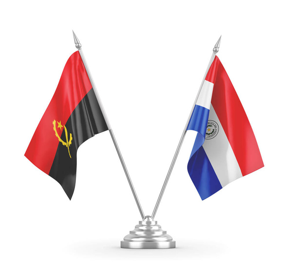 Paraguay és Angola tábla zászlók elszigetelt fehér 3D renderelés  - Fotó, kép