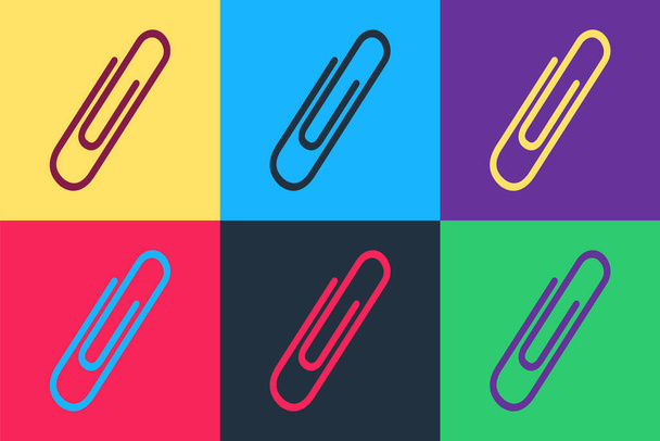 Pop art Paper clip icon isolated on color background.  Vector. - Vector, Image