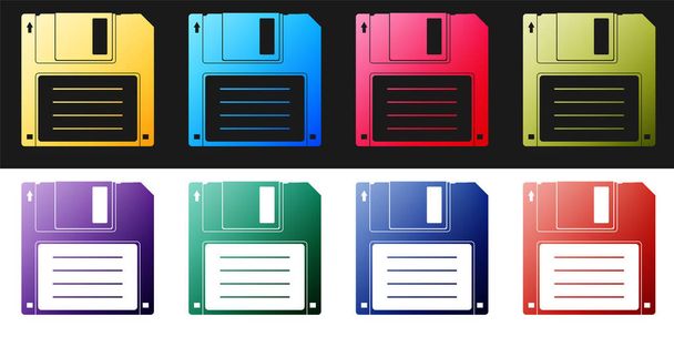 Impostare disco floppy per l'icona di memorizzazione dei dati del computer isolato su sfondo bianco e nero. Segno di dischetto. Vettore. - Vettoriali, immagini