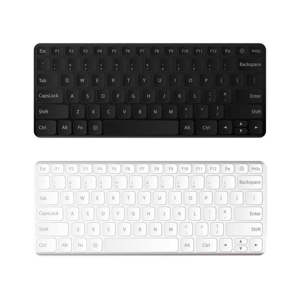 Schwarz-weißes Tastaturset. Moderne Tastatur isoliert auf weißem Hintergrund. Realistische Vektorillustration. - Vektor, Bild