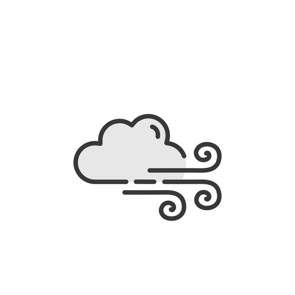 Сильный ветер и облако. Reilled color icon. Векторная иллюстрация погоды - Вектор,изображение