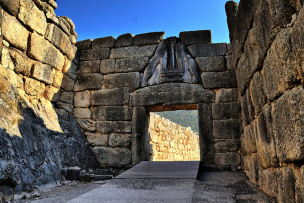Vista de los Principales monumentos y sitios de Grecia. Rauniot Micenas (Mycenae). Puerta de los Leones - Valokuva, kuva