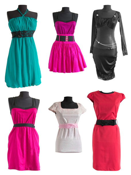 Kollektion von verschiedenen bunten Kleidern auf einer Schaufensterpuppe  - Foto, Bild