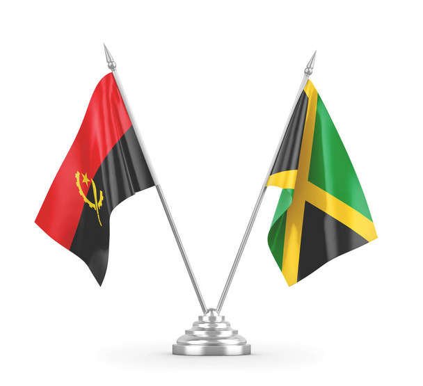 Jamajka i Angola table flagi izolowane na białym renderingu 3D  - Zdjęcie, obraz