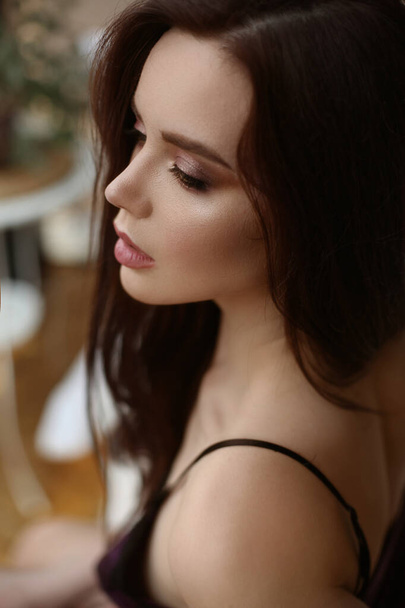 Cropped portrait of a gorgeous young woman with trendy makeup - Zdjęcie, obraz