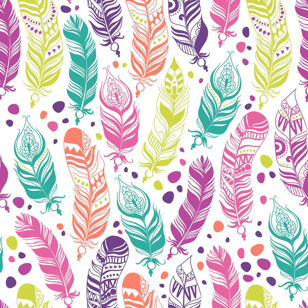 Vector seamless feathers pattern in boho style - Διάνυσμα, εικόνα
