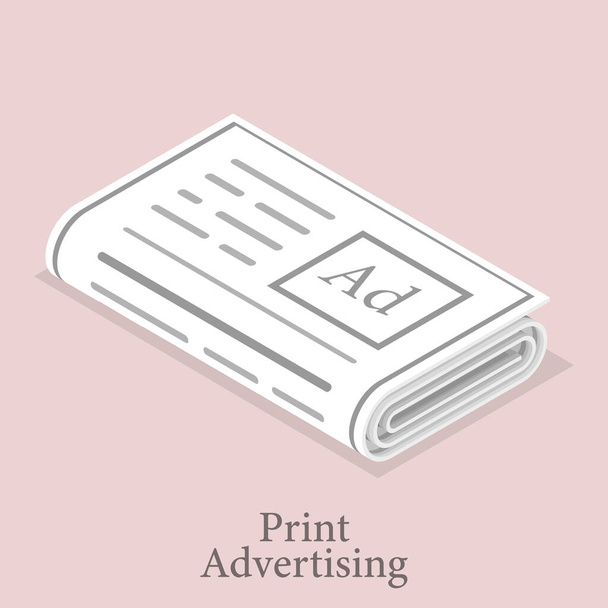 Ilustración vectorial isométrica 3D del ícono publicitario impreso. - Vector, imagen